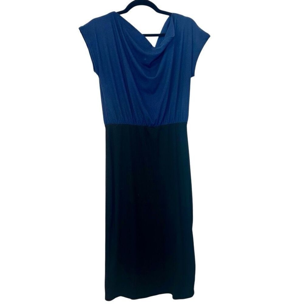 NWT Nordstom Rack Cowl Neck Ribbed Colorblock Sheath Dress Blue & Black Medium